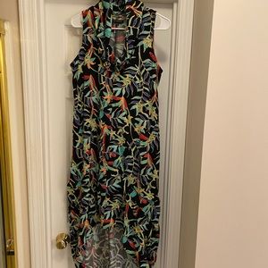 For Cynthia Sleeveless Linen Viscose Midi Dress Oversize Black Floral Minimalist